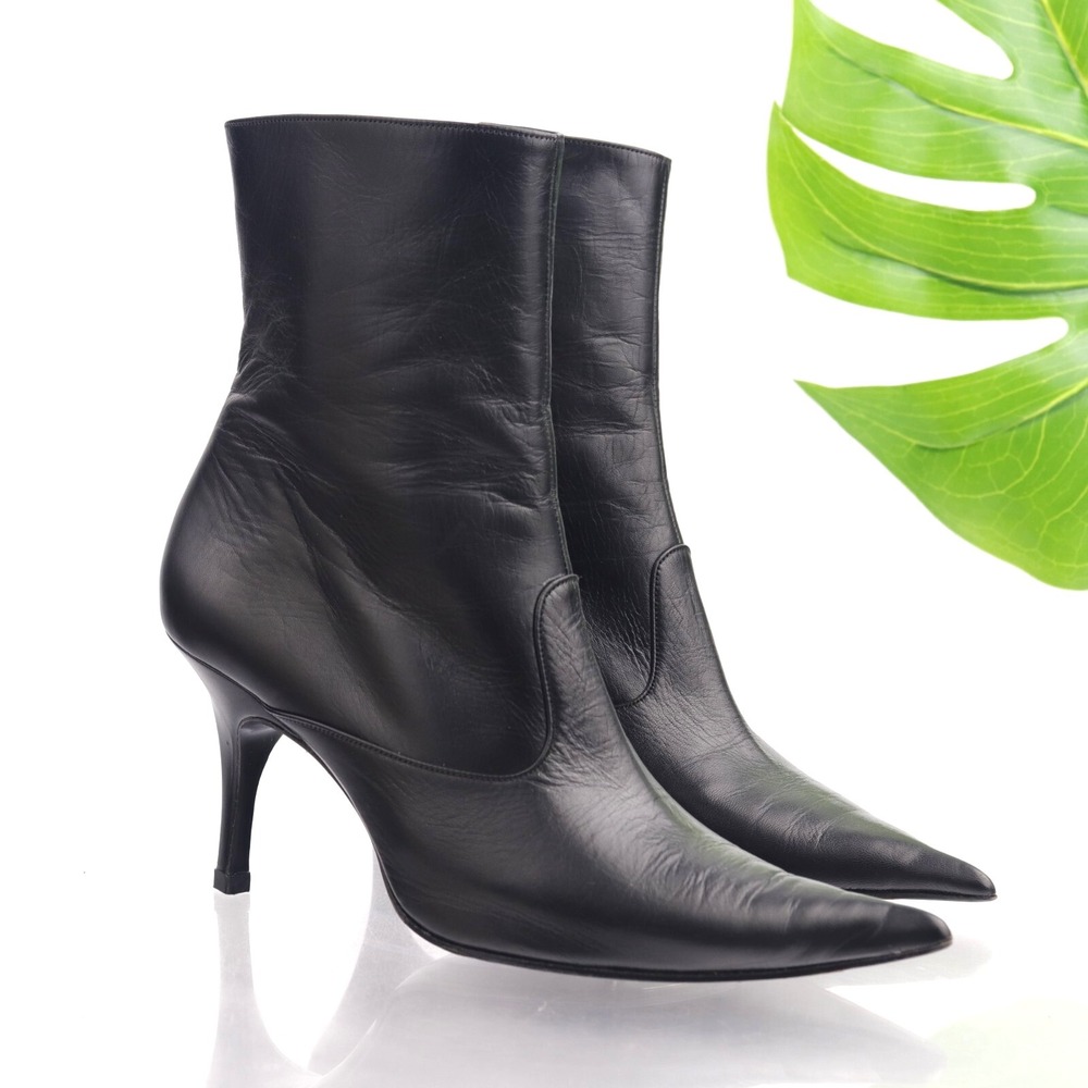 Charles Jourdan Womens Boots‎ Size 7 Black Kitten Heel Pointed Booties France